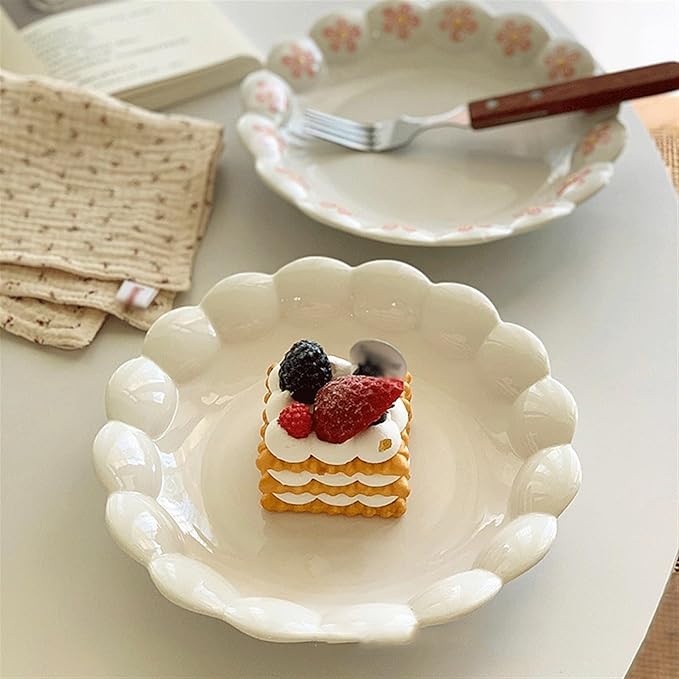 SONGCHAO Party Supplies Creative Petal Side Plate Ceramic Serving Plate Dessert Plate Flatware 8 Inch Kitchen Dessert Plate Snack Plate Party Plates (Color : B)