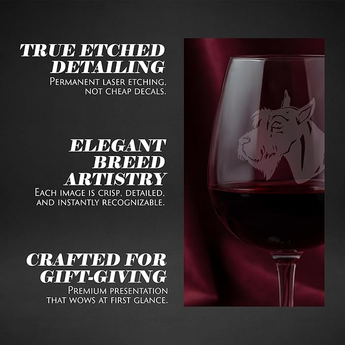 Etched Laser Art Giant Schnauzer Personalized Dog Themed Etched 12.75oz Wine Glass Custom Dog Breed Wine Glasses, Ideal for Pet Lovers, Unique Birthday Gift for Men & Women, Personalized Gift