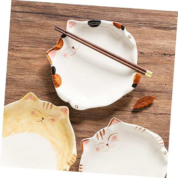 LIFKOME Cat Shaped Ceramic Plate for Snacks Fruits and Salads Adorable Cartoon Cat-themed Dinner Dish for Appetizers and Desserts