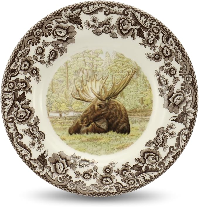 Spode Woodland Bread and Butter Plate | 6" Appetizer Plate with Majestic Moose Motif | Small Dessert Plate Made from Fine Earthenware | Microwave and Dishwasher Safe