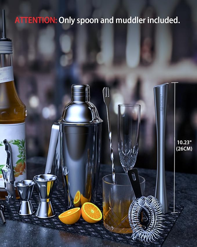 10 Inches Stainless Steel Muddler and Mixing Spoon for Cocktails, Bar Tools and Accessories - Create Delicious Mojitos and Other Fruit Based Drinks