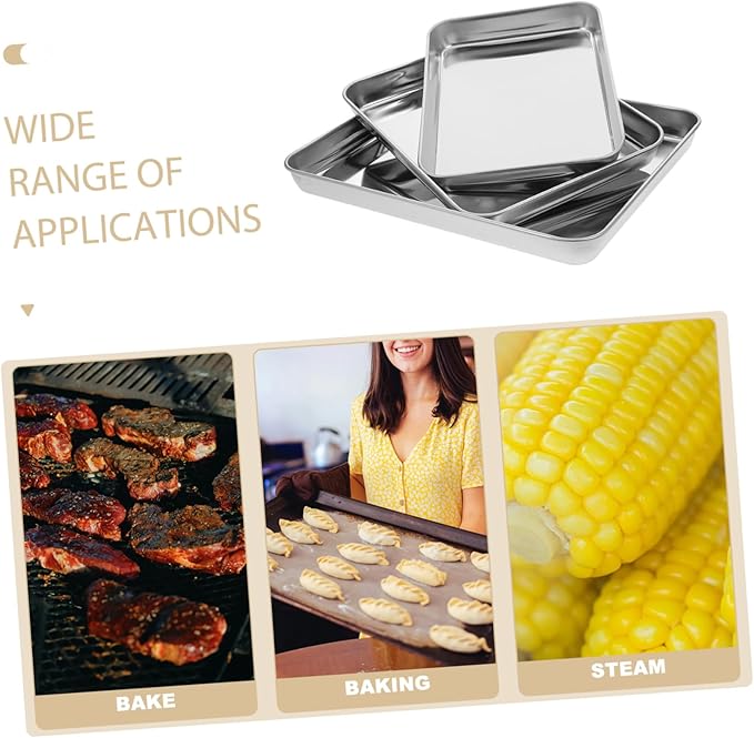 3pcs Oven Steel Plate for Baking Stainless Steel Baking Pan Serving Trays Bbq Platter Grill Platter
