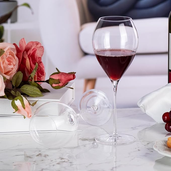 KAMMAK Wine Glasses Crystal Red and White Wine Glasses Set of 2, 13.5oz Hand Blown Large Glassware with Long Stem, Premium Glassware for Wine tasting, Birthday Gift, Party, Anniversary