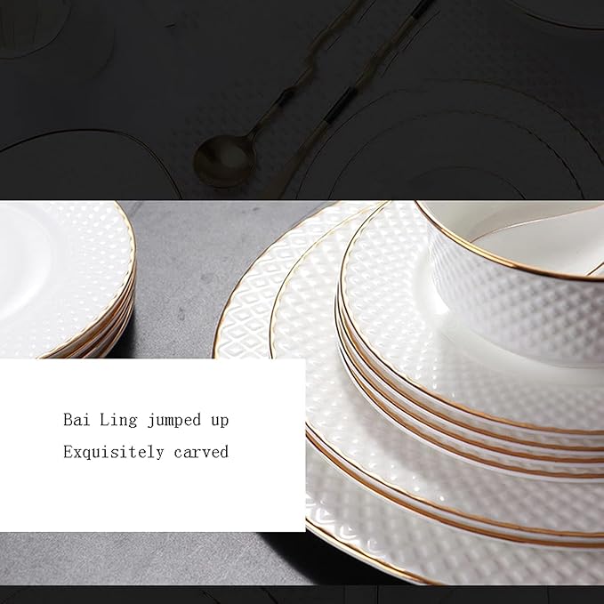 Elegant Dinnerware Set Dinner Plates Bowls Set Ceramic Tableware Set, White Porcelain 60-Piece Set, Personalized Kitchen Plate and Bowl Set