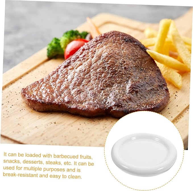 Round Ceramic Plate Set Appetizer and Dessert Plates Multi-functional White Steak and Snack Trays Thick Edge Design for Home and Party Use