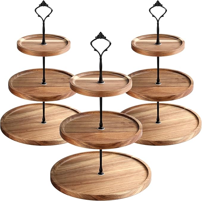 Zopeal 3 Set 3 Tier Wood Cupcake Stand,Rustic Wooden Serving Tray Farmhouse Dessert Display Tiered Cake Tower Holder for Kitchen Wedding Birthday Tea Party Decorations(Medium(5.9''7.8''9.8''))