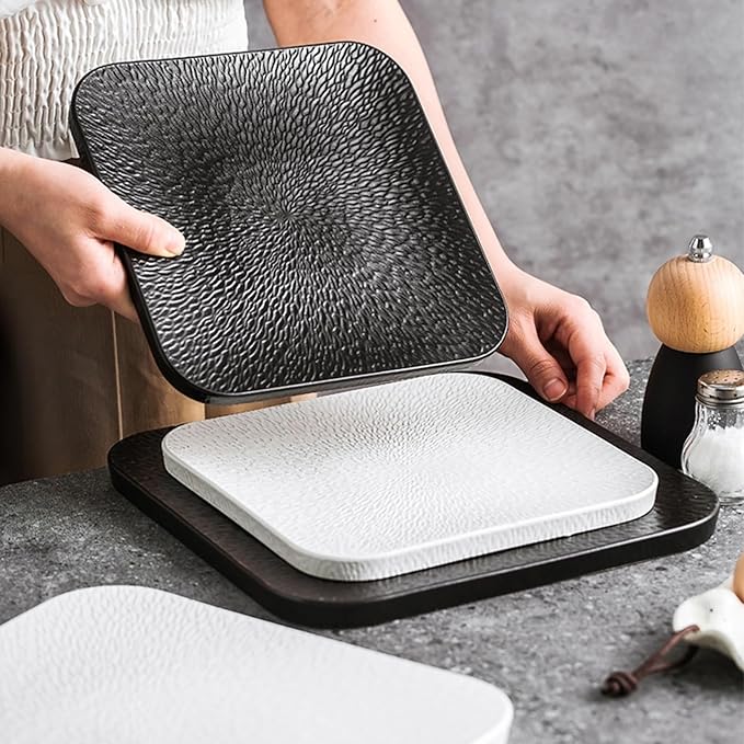 SONGCHAO Party Supplies Creative Square Steak Plate Home Restaurant Western Food Plate Dessert Tray Kitchen Ceramic Plate Snack Plate Party Plates (Color : B, Size : 8.5inch)