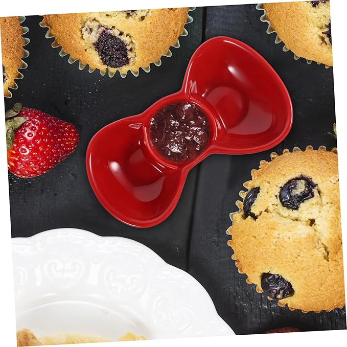 Amosfun Three Grid Seasoning Plate Butterfly Knot Design Porcelain Condiment Dish Sauce Compartments for Dipping Vinegar and Sauce Serving for Appetizers and Parties