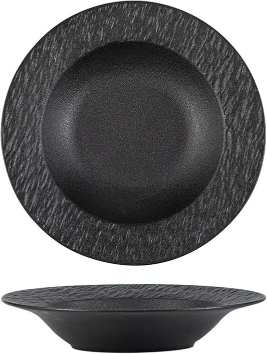 Creative Ceramic Dinner Plate Simple Ceramic Dinner Vegetable Plate Kitchen Plates(Black)
