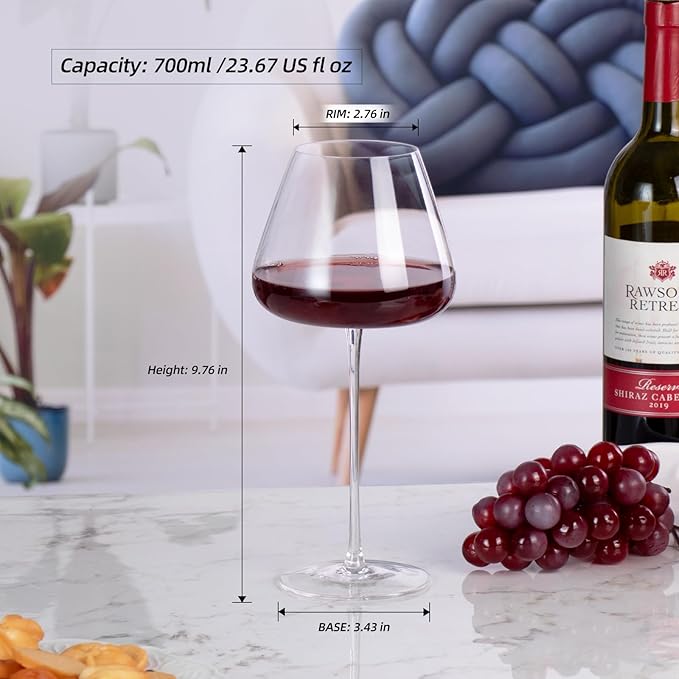 KAMMAK Wine Glasses Crystal Red and White Wine Glasses Set of 2, 23oz Hand Blown Large Glassware with Long Stem, Premium Glassware for Wine tasting, Birthday Gift, Party, Anniversary