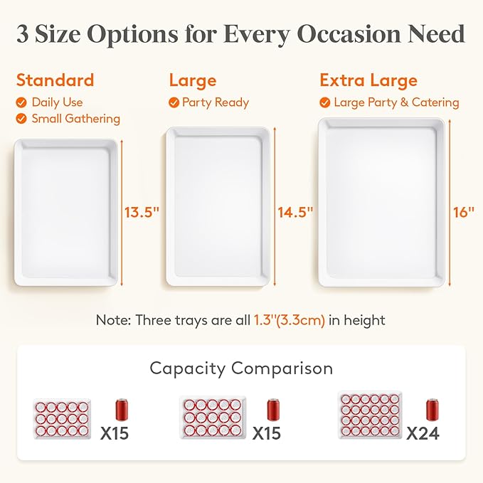 Lifewit 6 Pcs Plastic Serving Platter for Party, 16" x 12" White Platters for Serving Food, Reusable Extra Large Tray for Buffet, Fruit, Dessert, Veggie, Holiday Christmas Essentials, Rectangle