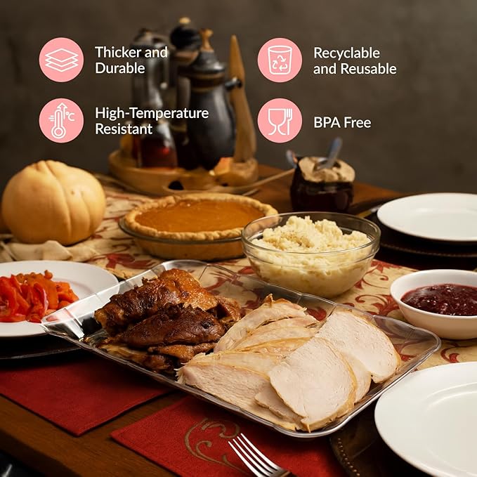 Prestee 12-Pack Serving Tray - 9x13 Inches Disposable Rectangular Plastic Food Tray for Parties and Events - Clear Platters for Dessert Table Displays, Appetizers, Snacks, and More