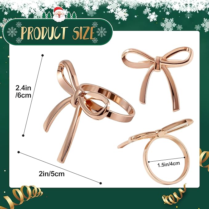 APTWOW Gold Christmas Napkin Rings Set of 12 -Metal Bow Napkin Holders, Xmas Holiday Napkin Rings for Birthday Party, Anniversary Dinner, and Wedding Table Decorations