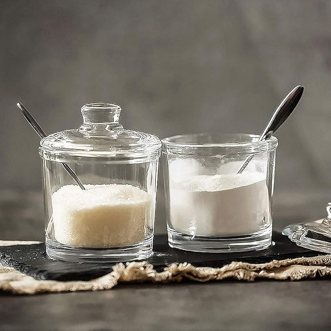 Vencer Sugar Bowl Clear Glass With Lid and Stainless Steel Sugar Serving Spoon, 6.3 Ounces (180 ML),Sugar Canister, Sugar Dispenser, VFO-027