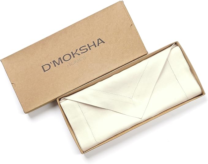 D'Moksha Homes Ivory Linen Table Runner 60 Inches Long - 100% Pure Linen Diamond Table Runner 14 x 60 Inch for Dining, Winter, Christmas, Holiday, New Year - Machine Washable