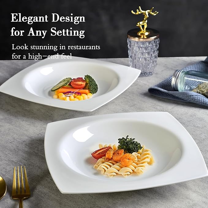 Vitrelle 6-Piece Salad Appetizer Plate Set Triple Layer Glass and Scratch Resistant, 9.25 Inch Square Plates, Winter Frost White
