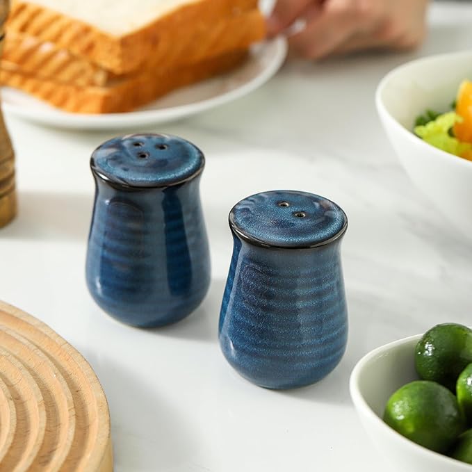 glowworm Blue Salt and Pepper Shakers Set, Ceramic Salt and Pepper Shakers, Farmhouse Kitchen Decor for Home Restaurants, Spice Shaker for Cooking Baking BBQ