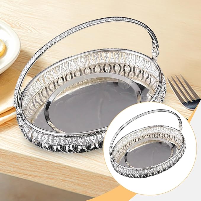 Retro Oval Fruit Tray with Handle, Candy Serving Plate, Dry Nut Dish, Snack Dessert Storage Plate, Decorative Fruit Bowl for Parties, Family Gatherings, Bars and Cafes
