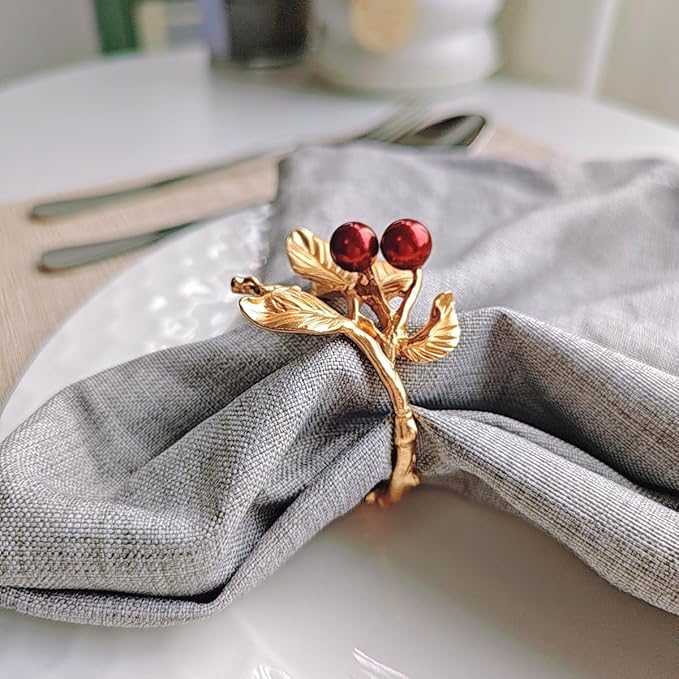 Elegant Rose Gold Berry Napkin Ring Set - 6 Piece Set for Formal Dining and Special Occasions