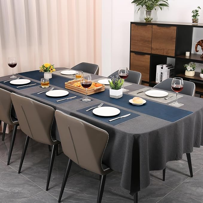 Table Runners 94 Inches Long, Dual-Sided Faux Leather Farmhouse Table Runner Waterproof Heatproof Non-Slip for Living Room Party Home Decor Holiday Decorations(Gray Blue, 15 x94 Inch)