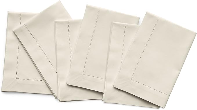 Solino Home Linen Cloth Napkins Set of 6 - Cotton Linen Hemstitch Dinner Napkins 20 x 20 Inch for Spring, Easter - Handcrafted and Machine Washable