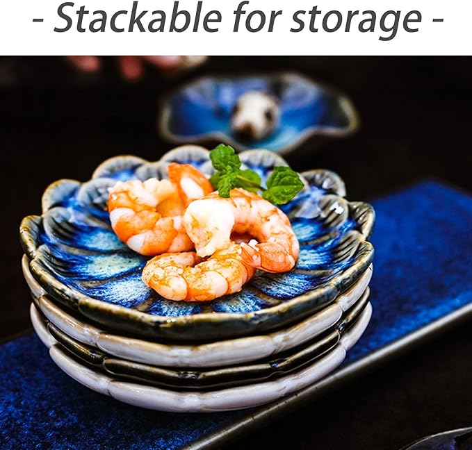 Dxcaicc 4 Pcs Ceramic Soy Sauce Dish,Mini Appetizer Plates,Ceramics Seasoning Dishes,Sushi Vinegar Bowl,BBQ, Condiments, Appetizer, Dessert, Sushi,B