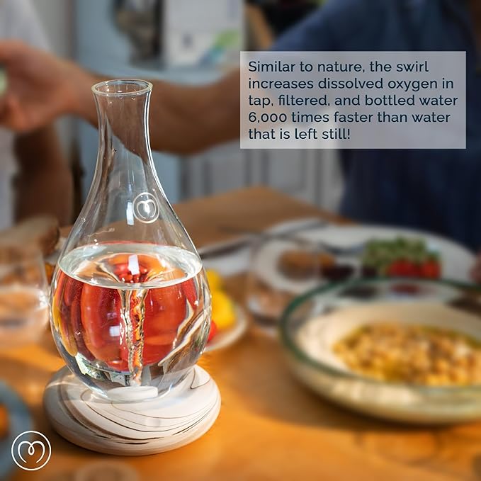 MAYU Swirl, Structured Water Device, 1.5 Liter Glass Pitcher, Rechargeable Ceramic Base (Earth), Enhance Reverse Osmosis, Purified or Filtered Water, Vortex Oxygenates, Supports Cellular Hydration