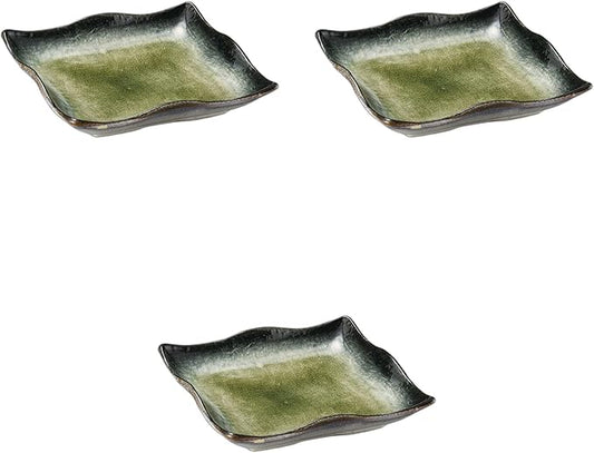 Set of 3, Ekiln Oribe 9.0 Square Plate, 9.2 x 9.2 x 1.7 inches (23.4 x 23.4 x 4.4 cm) | Square Plate Ceramic Setomonohonpo