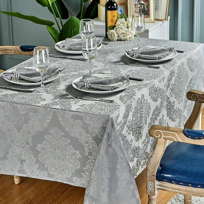 Rectangle Table Cloth Linen Farmhouse Stainproof Waterproof Washable Polyester Oblong Rectangular Fabric Table Cover for Kitchen Dining Dinner (Grey, 60 X 120 Inch)