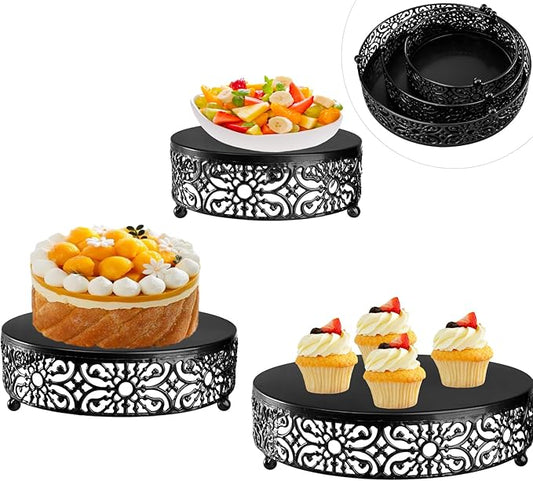 3 Set Black Cake Stand，Dessert Cupcake Pastry Candy Display Plate for Party，Elegant Round Cylinder Columns tables for Weddings Cake Stands，Plant Tables，Birthday Party