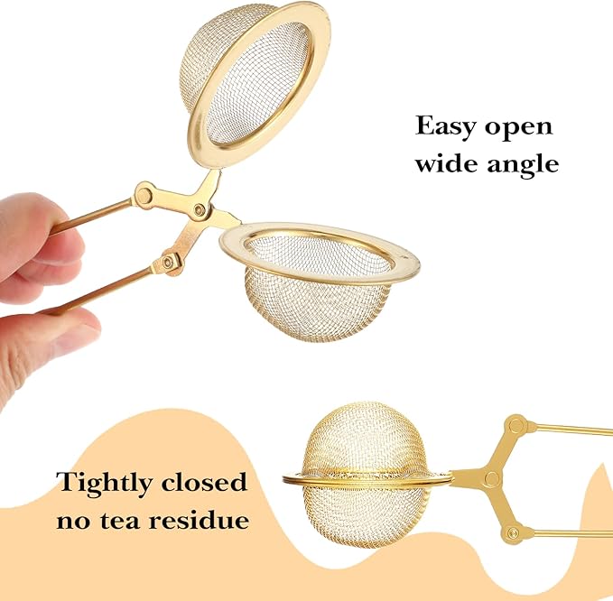 20 Pcs Snap Ball Tea Strainer, Stainless Steel Fine Mesh Tea Strainers Infuser Filter with Handle for Loose Leaf Tea (Gold)