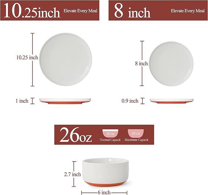 24 Piece Dinnerware Sets for 8, Dual Glaze Stoneware Plates and Bowls Set, Microwave and Dishwasher Safe, Stardust Glaze White