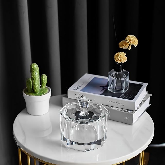 Crystal Candy Dish with Lid Hand-Cut Home Decorative Jewelry Box/Jar W 5" x H 5" with Multi-faceted, Comes With Gift Box