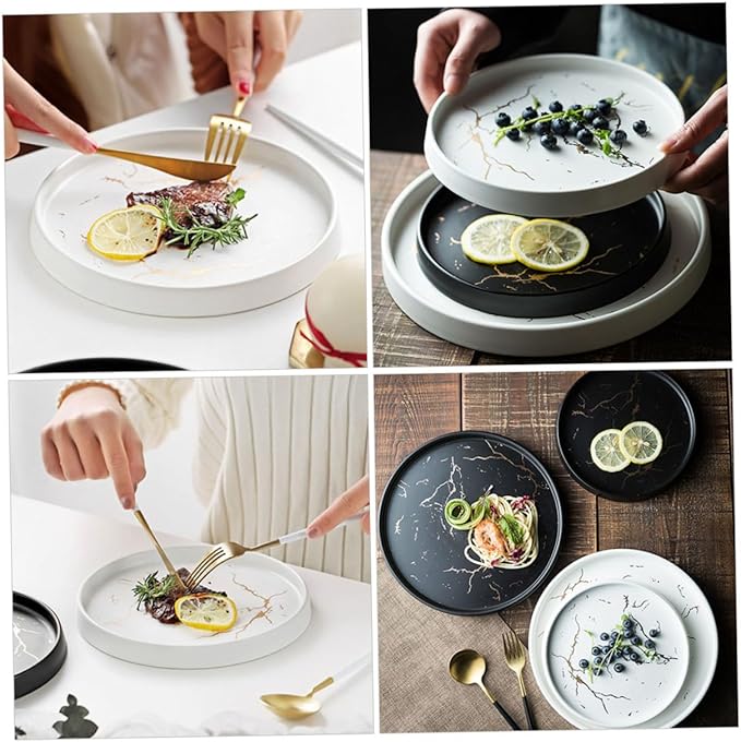 Amosfun Marble Dish Round Plate Ceramic Sushi Boat Tray Simple Decorative Plate