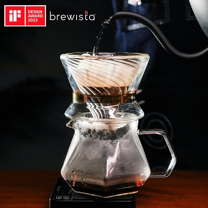 Brewista Tornado Duo Pour Over Coffee Dripper, Insulated Double Wall Glass, Easy-To-Clean Drip Coffee Maker for Home & Office(1-2 Cups)