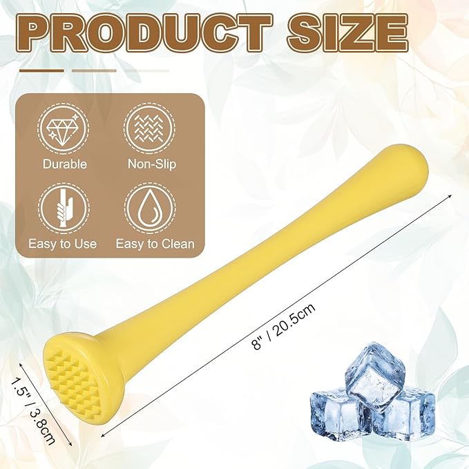 uxcell Cocktail Muddler, 8 Inch PP Drink Muddler Bar Accessories Tools Ice Crusher for Home Party Cocktail Fruit Drinks, Yellow (Thin)