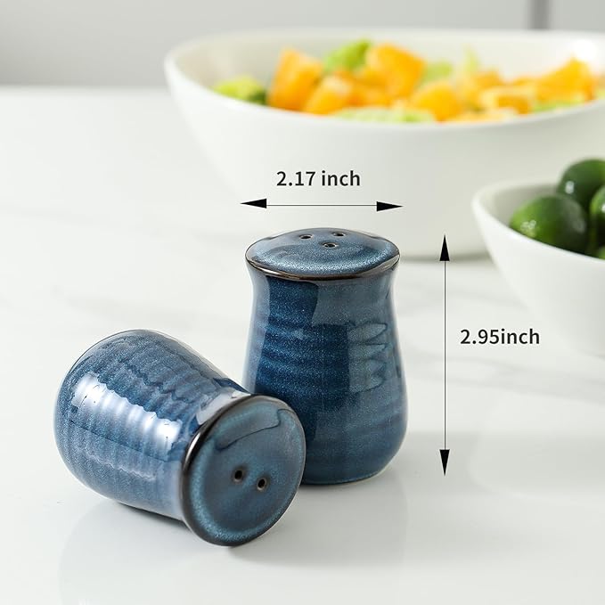 glowworm Blue Salt and Pepper Shakers Set, Ceramic Salt and Pepper Shakers, Farmhouse Kitchen Decor for Home Restaurants, Spice Shaker for Cooking Baking BBQ