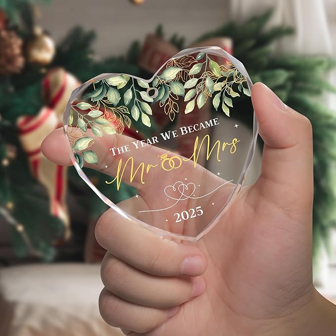 Wedding Gifts for Couples 2025 - Mr and Mrs Gifts - Bridal Shower Gift, Wedding Ideas for Newly Wed, Bride, Future Mr Mrs - Just Married Glass Ornament 2025, 1st Married Couple Christmas