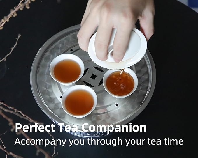 Stainless Steel Tea Tray, Traditional Chinese Gongfu Tea Serving Tray, Auspicious Clouds and Copper Coins Design for Good Luck and Wealth, Water Storage (Large)
