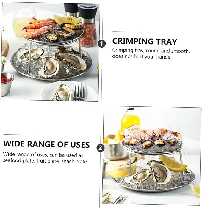 Wakauto Stainless Steel Food Serving Plate Silver Snack and Dessert Platter Seafood Tray for Home Use Easy to Clean Multi Purpose Fruit and Appetizer Display