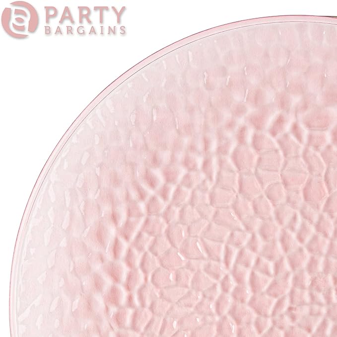 PARTY BARGAINS 13-Inch Charger Plates - 4 Pack, Hammered Pink, Heavy-Duty Disposable Chargers for Elegant Dining - Ideal for Weddings and Formal Events