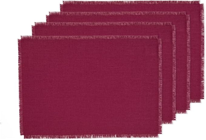 Solino Home Linen Beet Placemats Set of 4-100% Pure Linen Placemats 14 x 19 Inch for Christmas, Holiday, Winter, New Year - Fringe