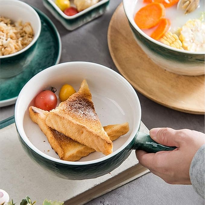 Dinnerware Set Dinner Party Tableware Service Set 51Pcs of Nordic Bone China Dinner Bowl Set Porcelain Bowl and Plate White Green Stone Texture High-End Ceramic Bowl and