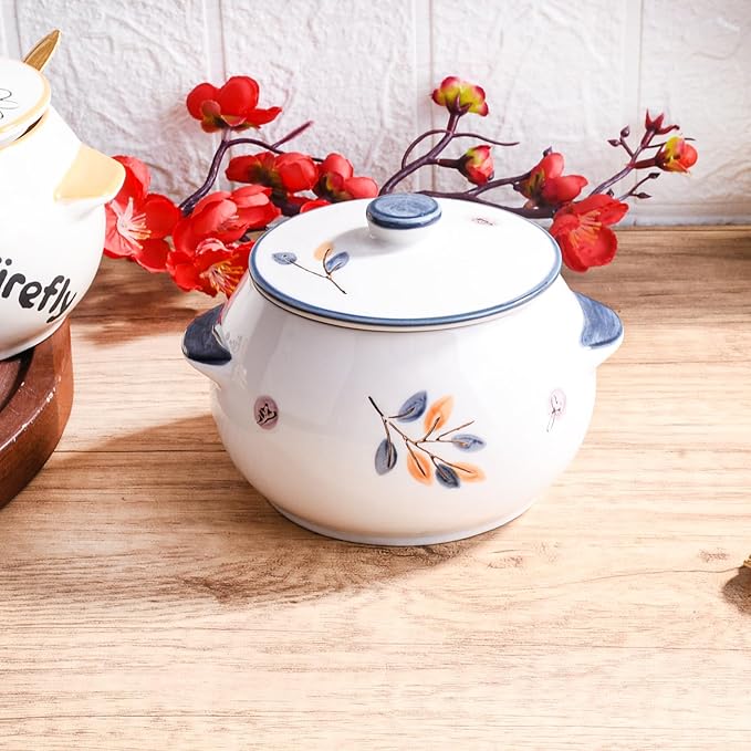 Large Ceramic Sugar Bowl with Spoon 15.2oz - Rustic Farmhouse Kitchen Canister for Sugar, Coffee, Tea - Elegant White Countertop Storage Jar, Perfect Dining Table Decoration (lh)