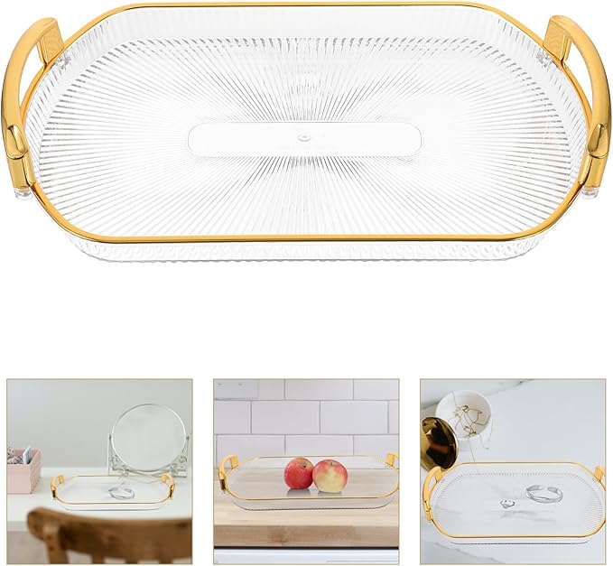 POPETPOP Fruit Serving Tray Handles Rectangle Snack Plate for Fruits Desserts Jewelry Reusable Storage Organizer for Parties and Picnics