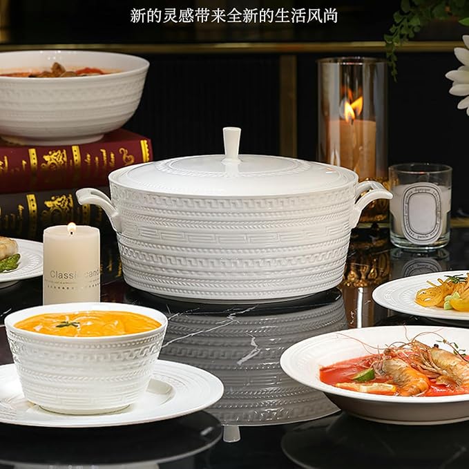 Household striped ceramic plates, pure white underglaze tableware - 35 pieces