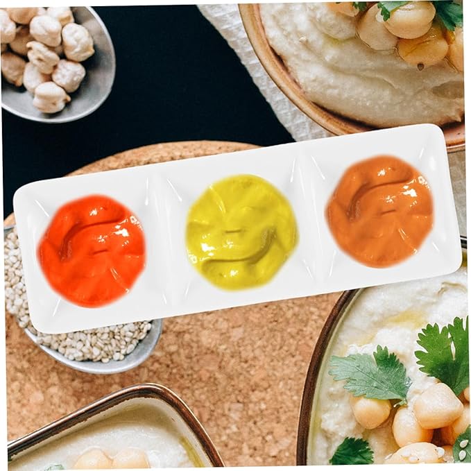 Ciieeo 2pcs Ceramic Divided Sauce Dish Compartment Snack Platter Minimalist Appetizer Serving Tray for Dips Sauces and Condiments White Design