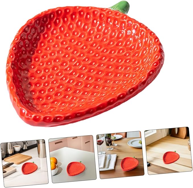 Healifty Strawberry Shaped Ceramic Appetizer Plate Creative Porcelain Snack Dish for Sushi Pastries and Dipping Sauces for Home Gatherings and Outdoor Picnics