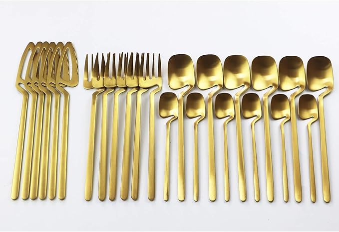 Service for 6 Golden Dinnerware Set 304 Stainless steel Cutlery, Matte Forks Spoons Knives Flatware Set Dinner Silverware Set (24pcs Golden)