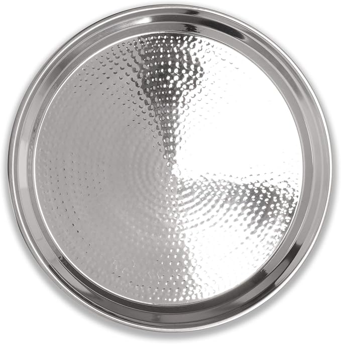 Hammered Stainless Steel Trays – Round Silver Serving Trays - Metal Serving Tray - 2 Pc - Large Tray 15” Medium Tray 13” - Decorative Platters – by Colleta Home